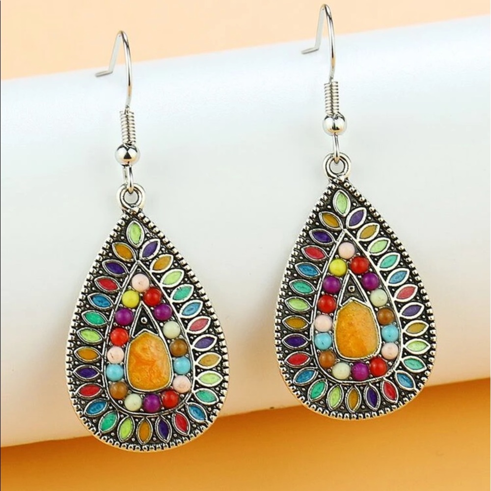 BOHO MULTICOLOR WATERDROP EARRINGS - Picture 2 of 5